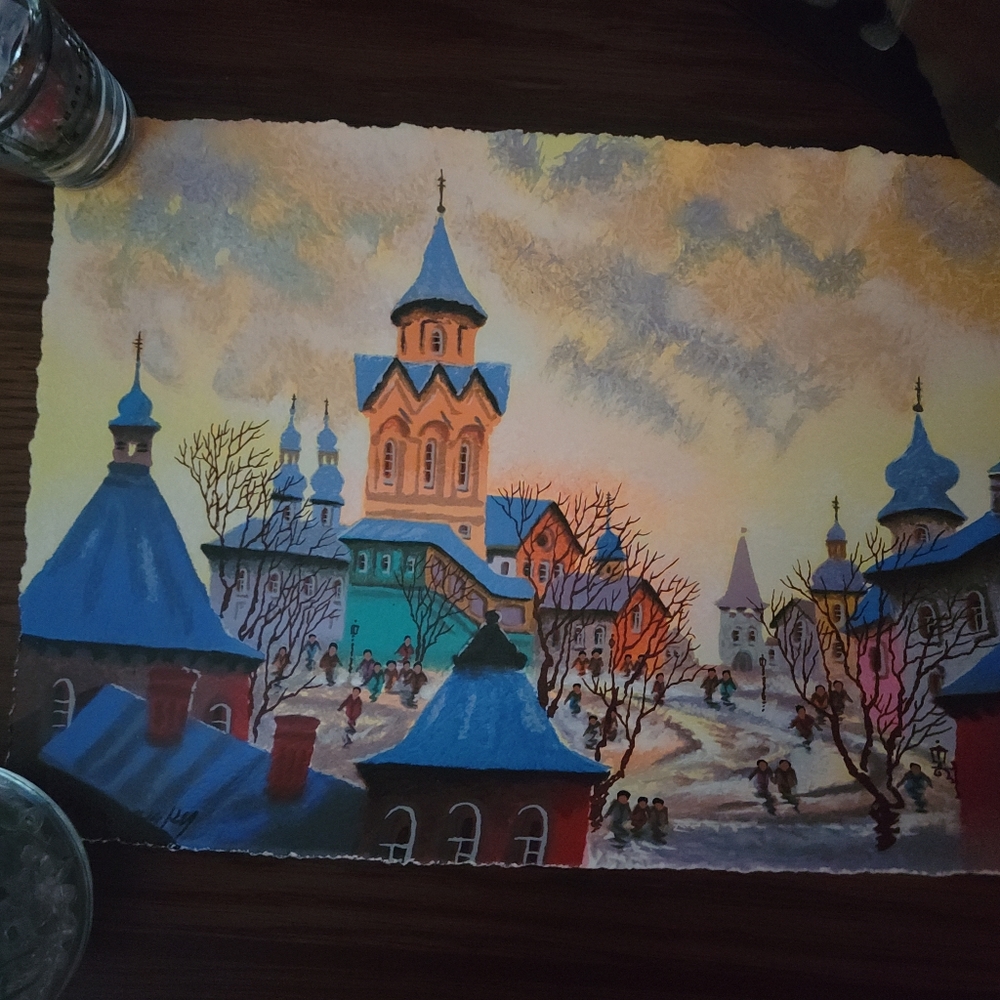 Anatole Krasnyansky - Yellow Evening-Russia Serigraph Unframed W/COA